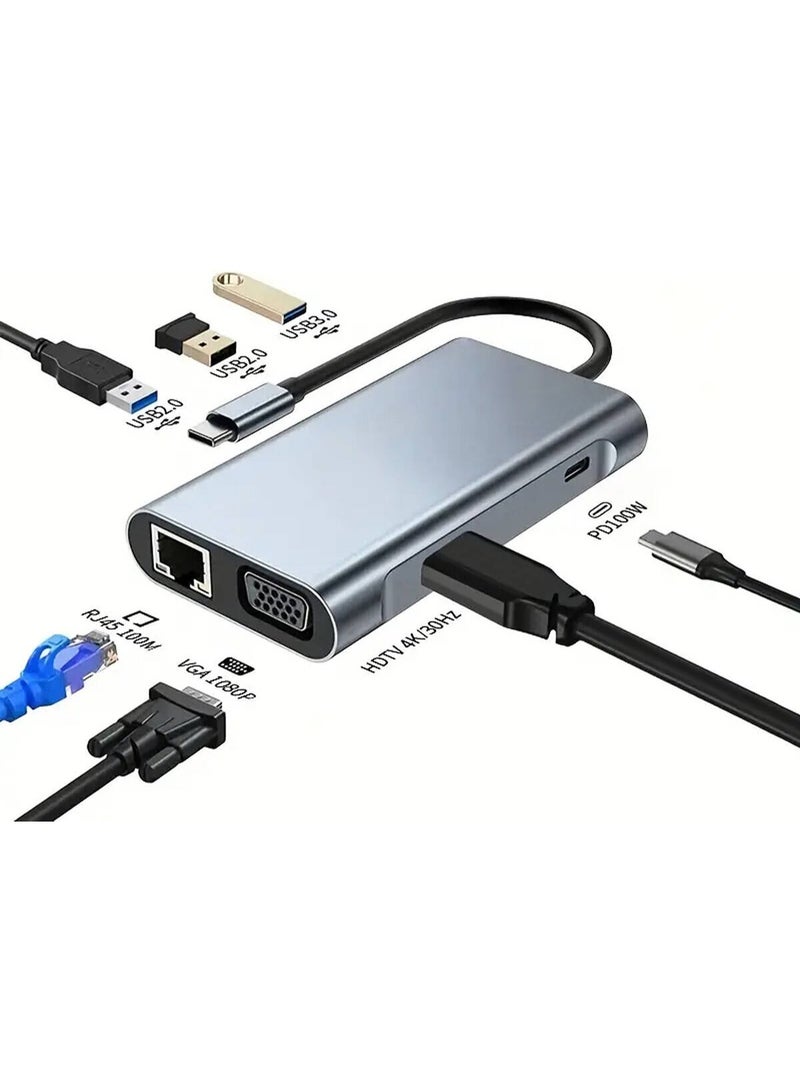 م اكس م محول USB C Hub 7 في 1، 4K 30 هرتز، من النوع C إلى HDTV، محول USB 3.0 متوافق، محطة إرساء USB C Hub 7 في 1، موزع USB C PD بقوة 100 وات، توافق عالمي، (7 منافذ-B) - Image 1